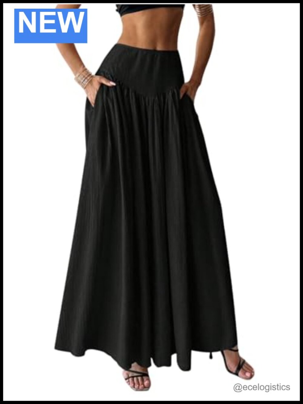 Women's High Waist Pleated Flowy Long Maxi Skirt with Pocket